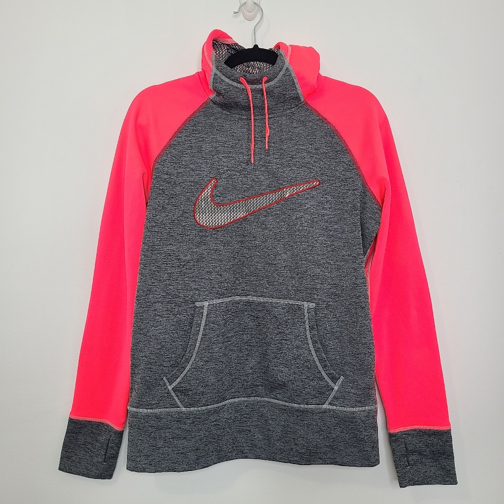 Nike Thermal Fit All Time Swoosh Pullover Hoodie Pocket Gray Pink Size M